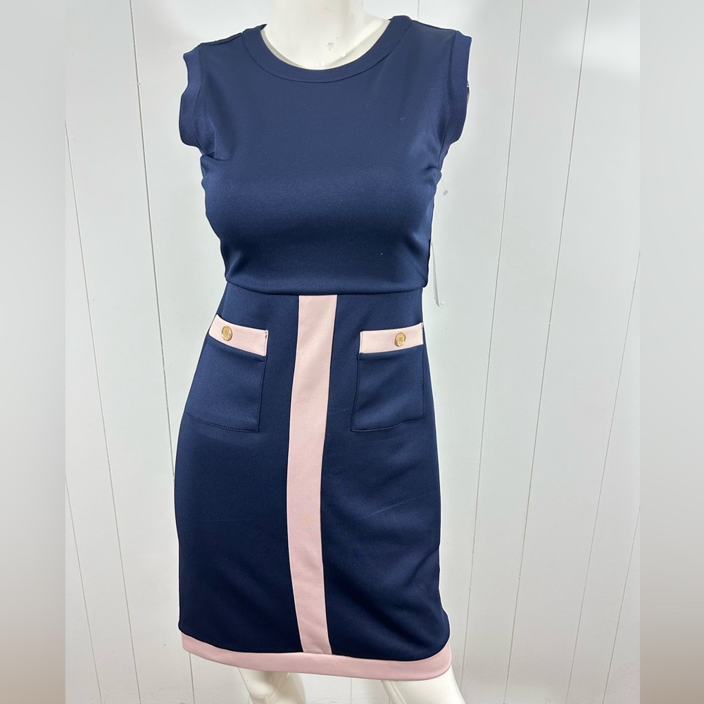 NWT Stella & Julie Women’s Sz 4 Navy Pencil Sleeveless Business Casual Dress